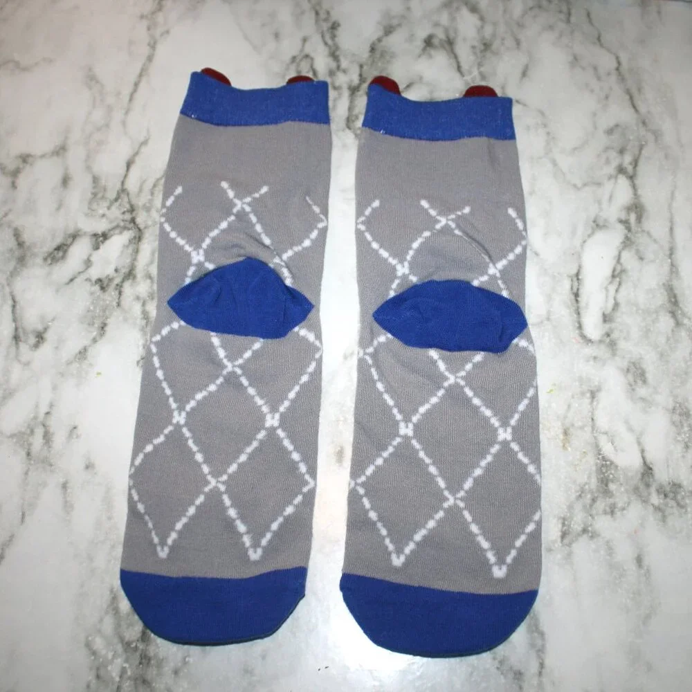 CAT LADY Socks Ankle Short Anklets Animal Print Plaid Blue Grey Geometric Print